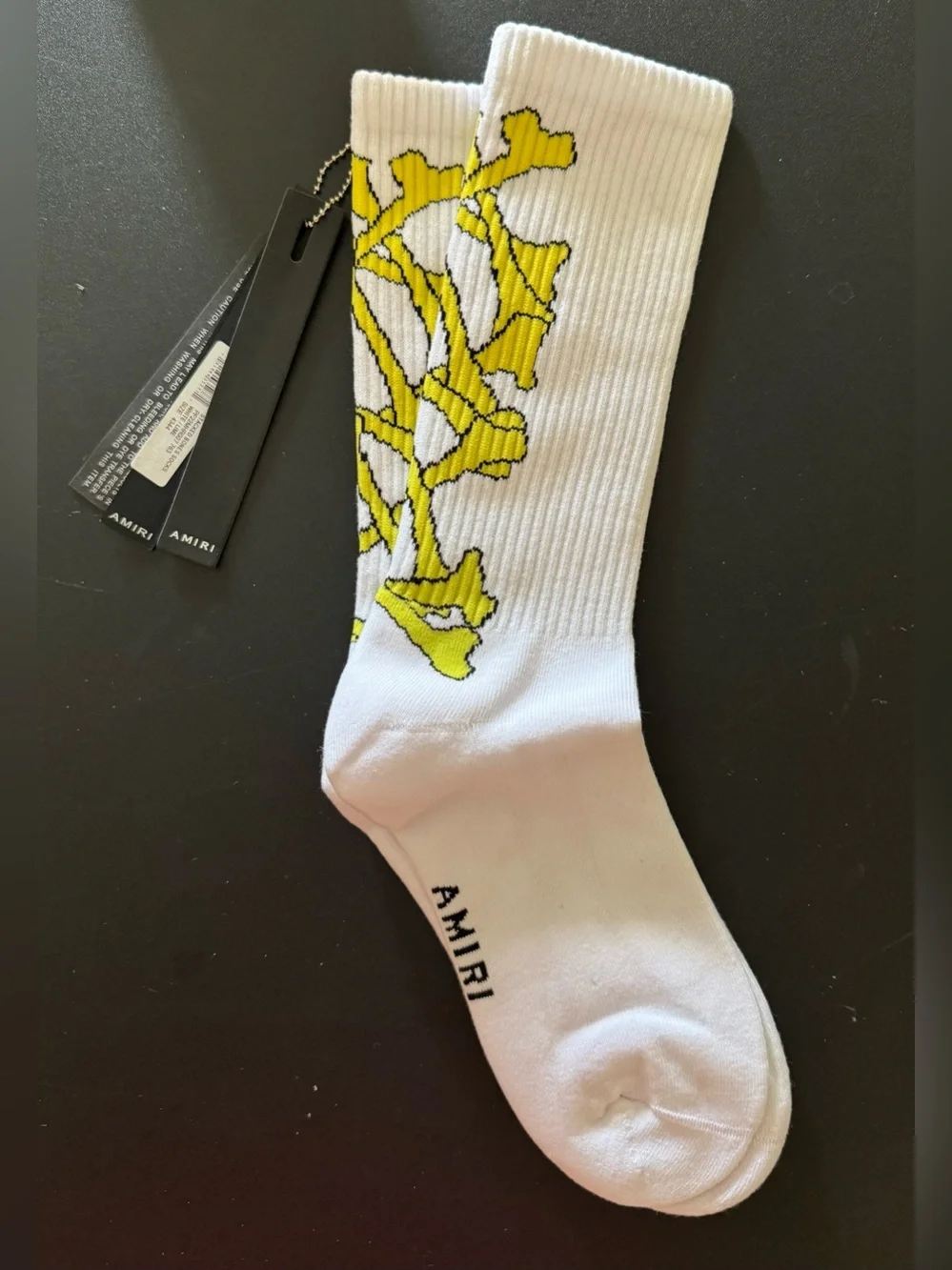 Amiri LIME STACKED BONES LOGO Crew Ribbed Socks Size 43-44 ( Size 10-11) NEW
